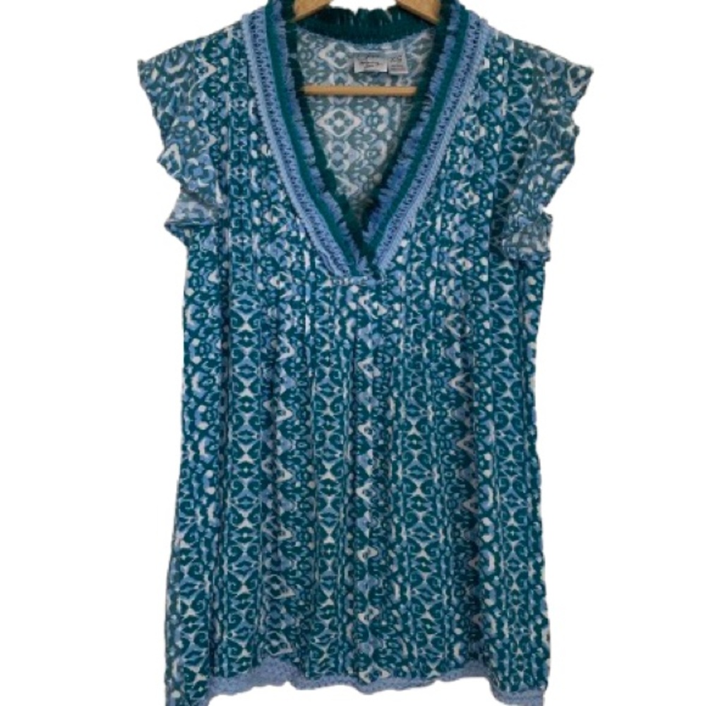Goa Bohemians by Japan Blue Patterned Tunic - Frayed Fringe Trim - Size XS